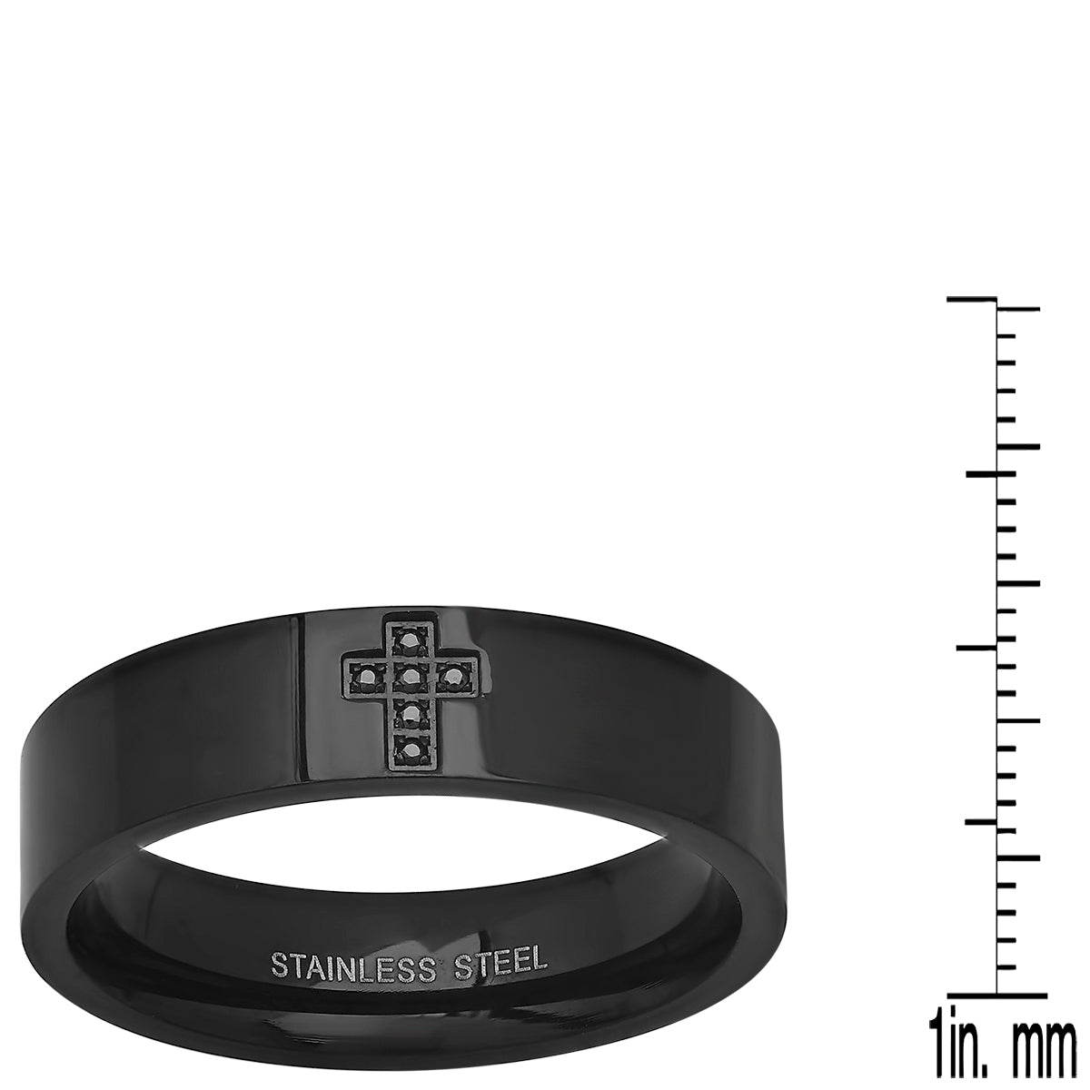 18K Gold Plated Stainless Steel And Simulated Diamonds Cross Band Ring