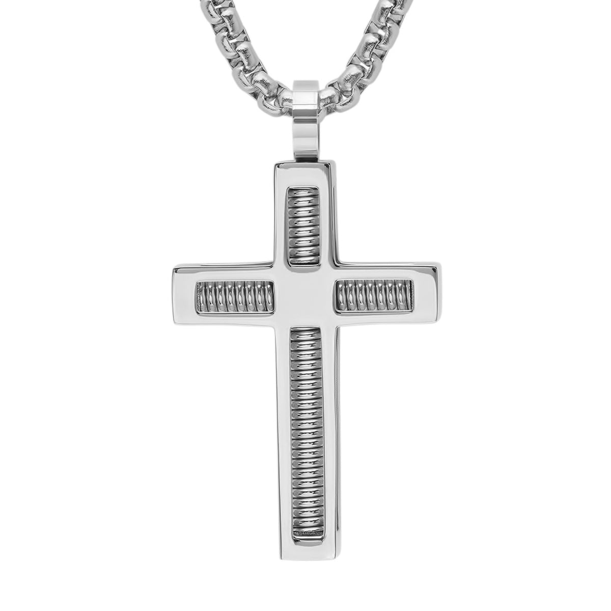 Stainless Steel Spring Inlay Cross Pendant