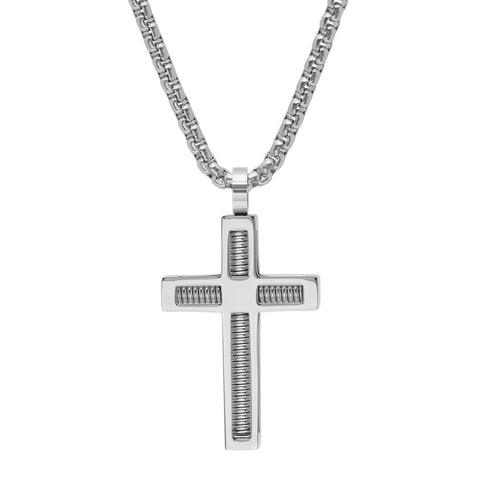Stainless Steel Spring Inlay Cross Pendant