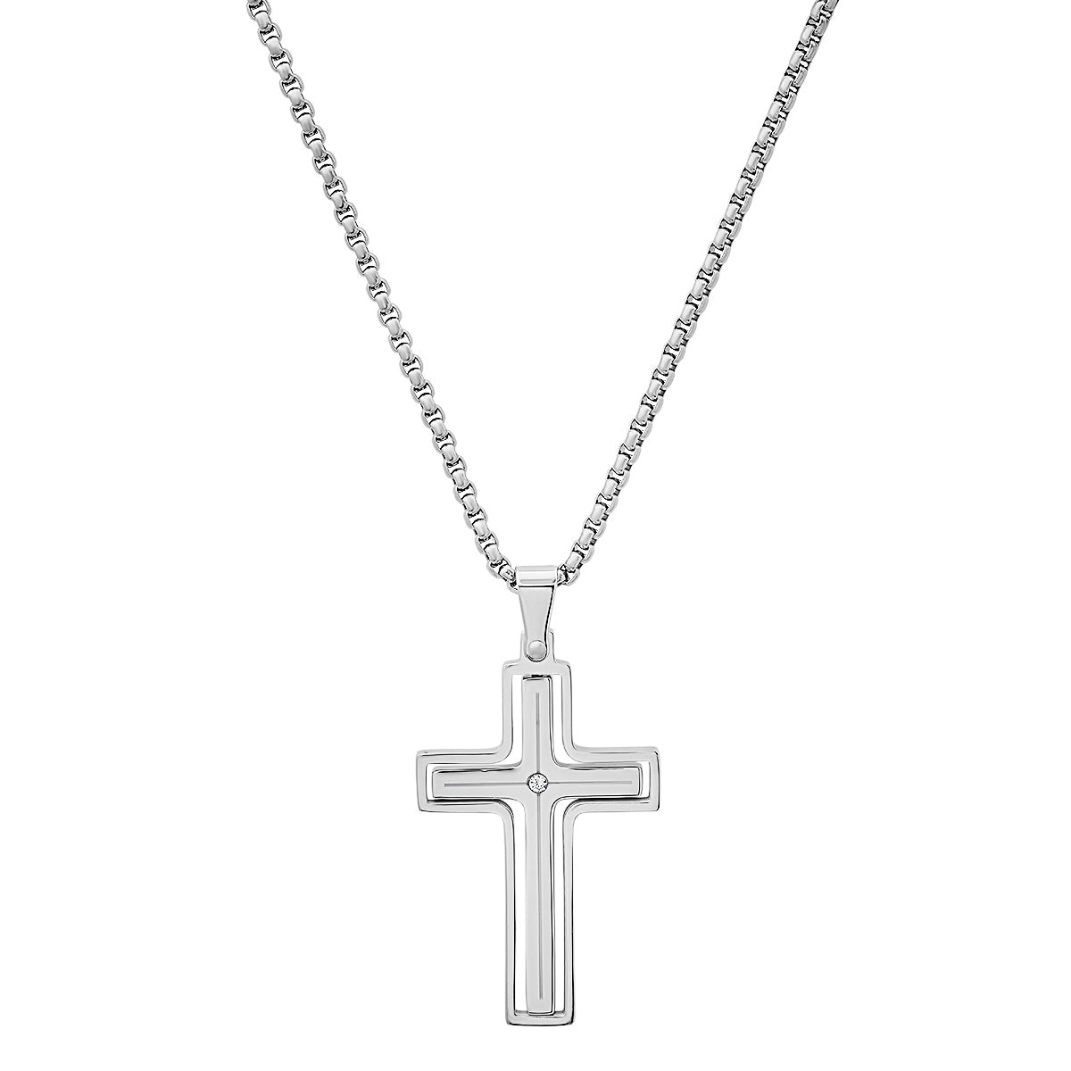 Black Ip Stainless Steel And Simulated Diamond Spinning Cross Pendant