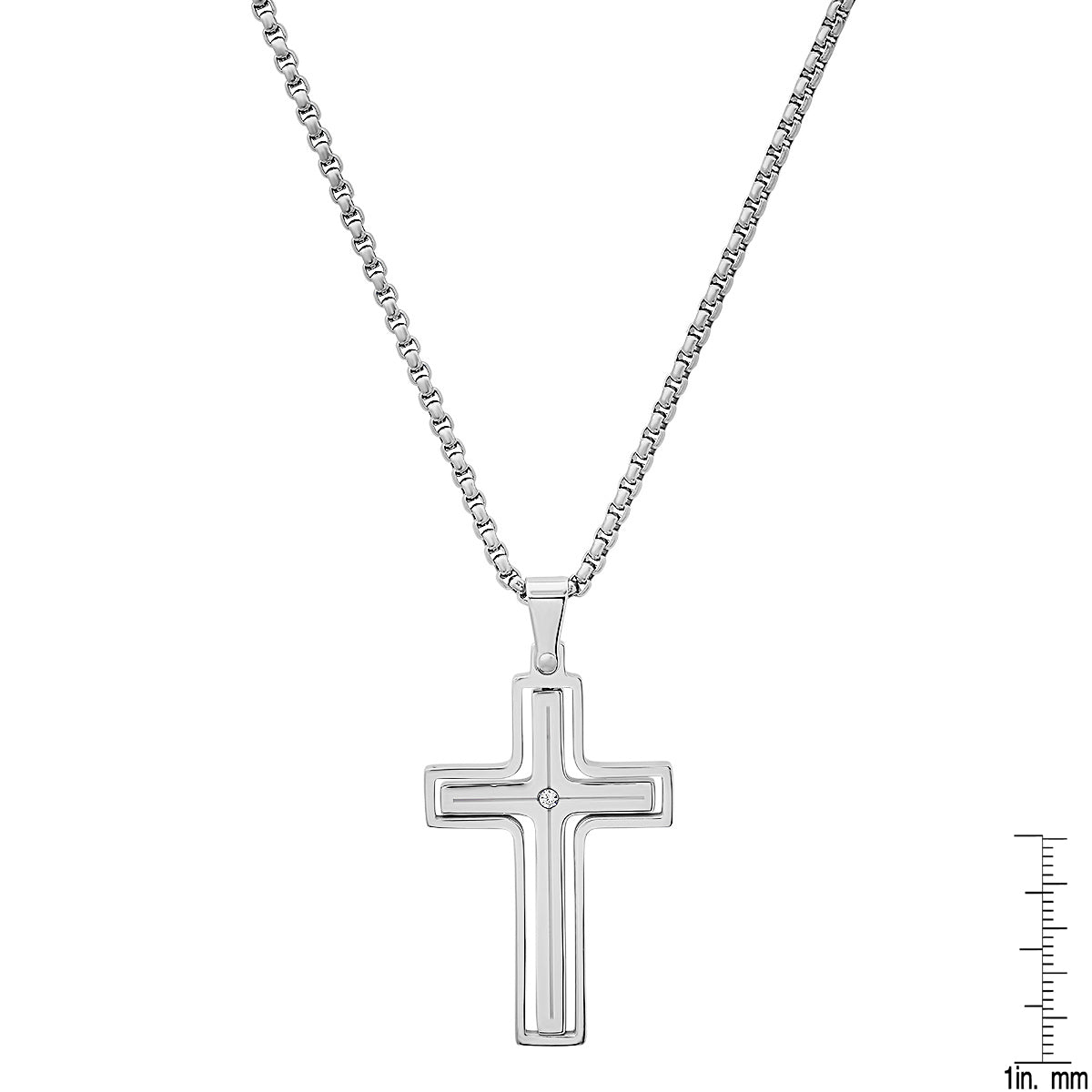 Black Ip Stainless Steel And Simulated Diamond Spinning Cross Pendant