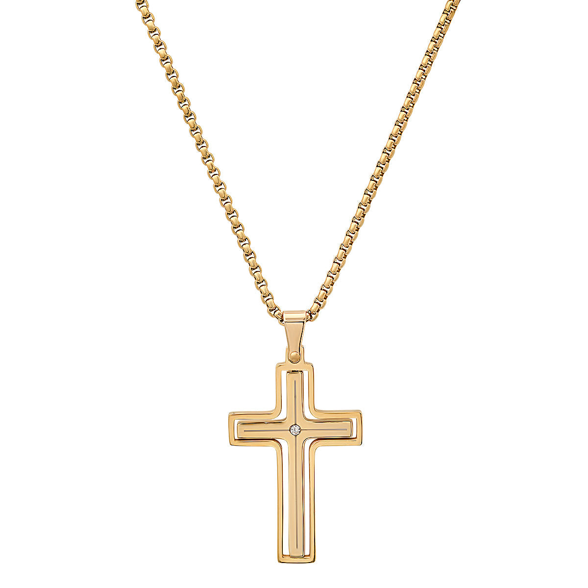 Black Ip Stainless Steel And Simulated Diamond Spinning Cross Pendant