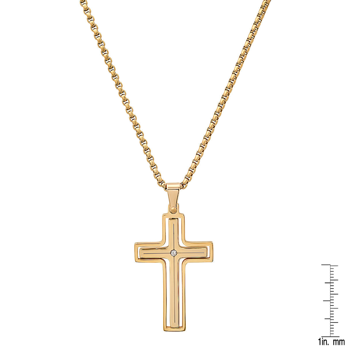 Black Ip Stainless Steel And Simulated Diamond Spinning Cross Pendant