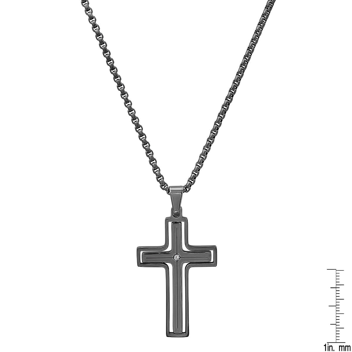 Black Ip Stainless Steel And Simulated Diamond Spinning Cross Pendant