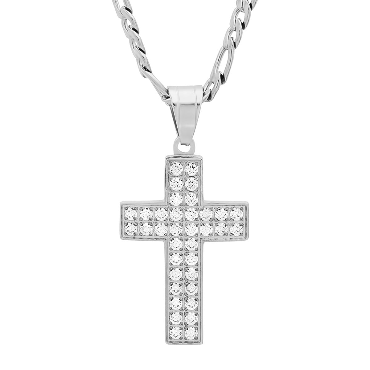 Stainless Steel And Simulated Diamond Cross Pendant