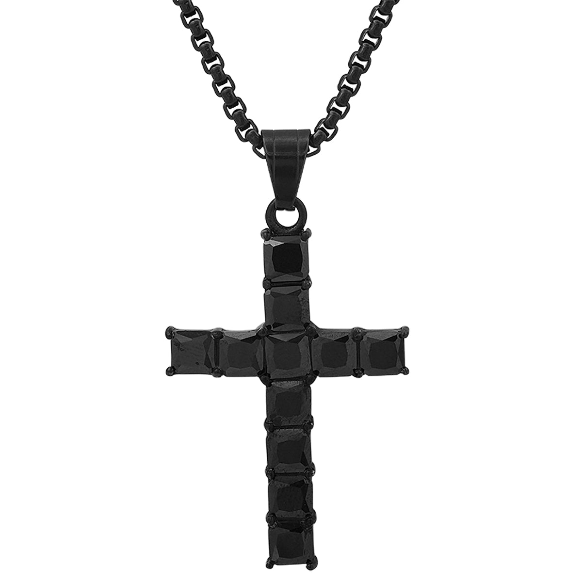 Black Ip Stainless Steel And Simulated Diamonds Cross Pendant