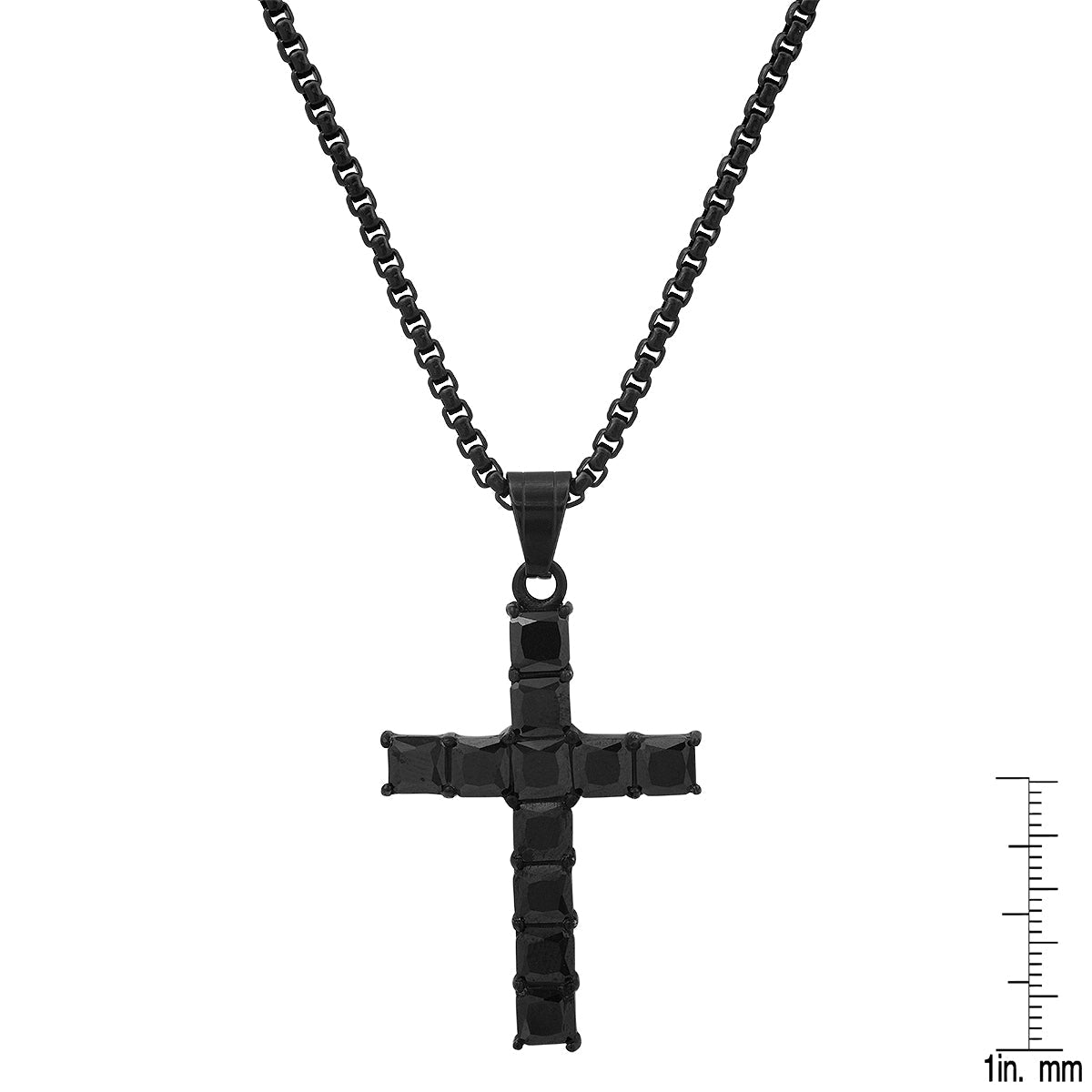 Black Ip Stainless Steel And Simulated Diamonds Cross Pendant
