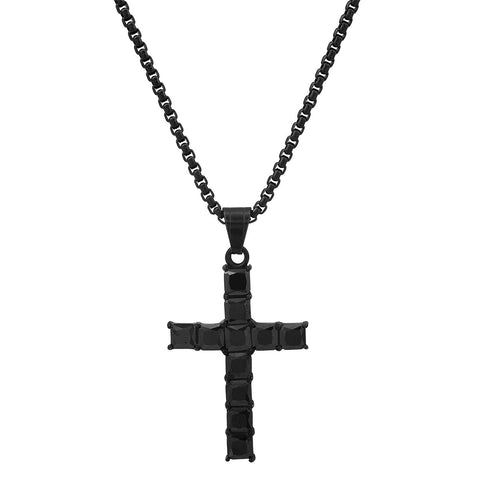 Black Ip Stainless Steel And Simulated Diamonds Cross Pendant