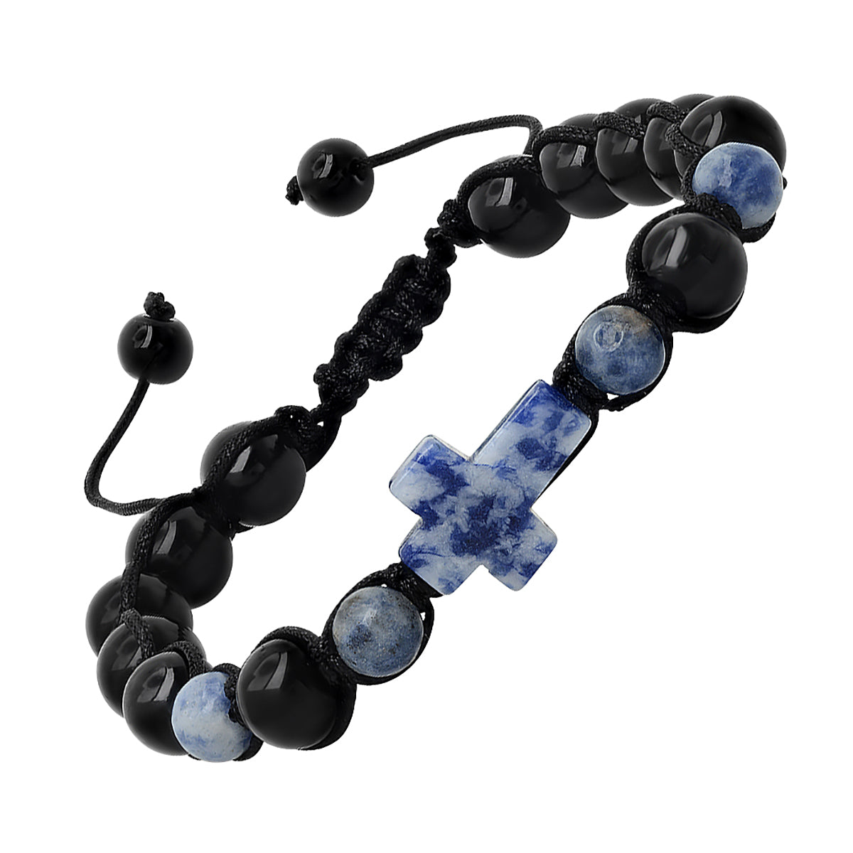 Blue Stone And Black Beads Drawstring Beaded Bracelet