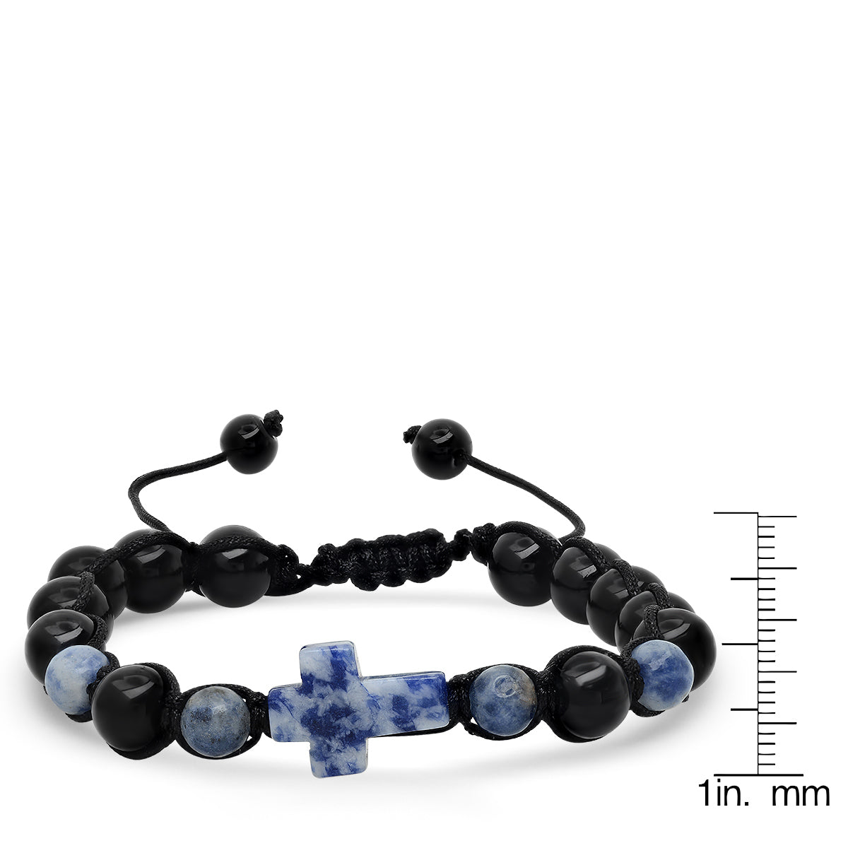 Blue Stone And Black Beads Drawstring Beaded Bracelet