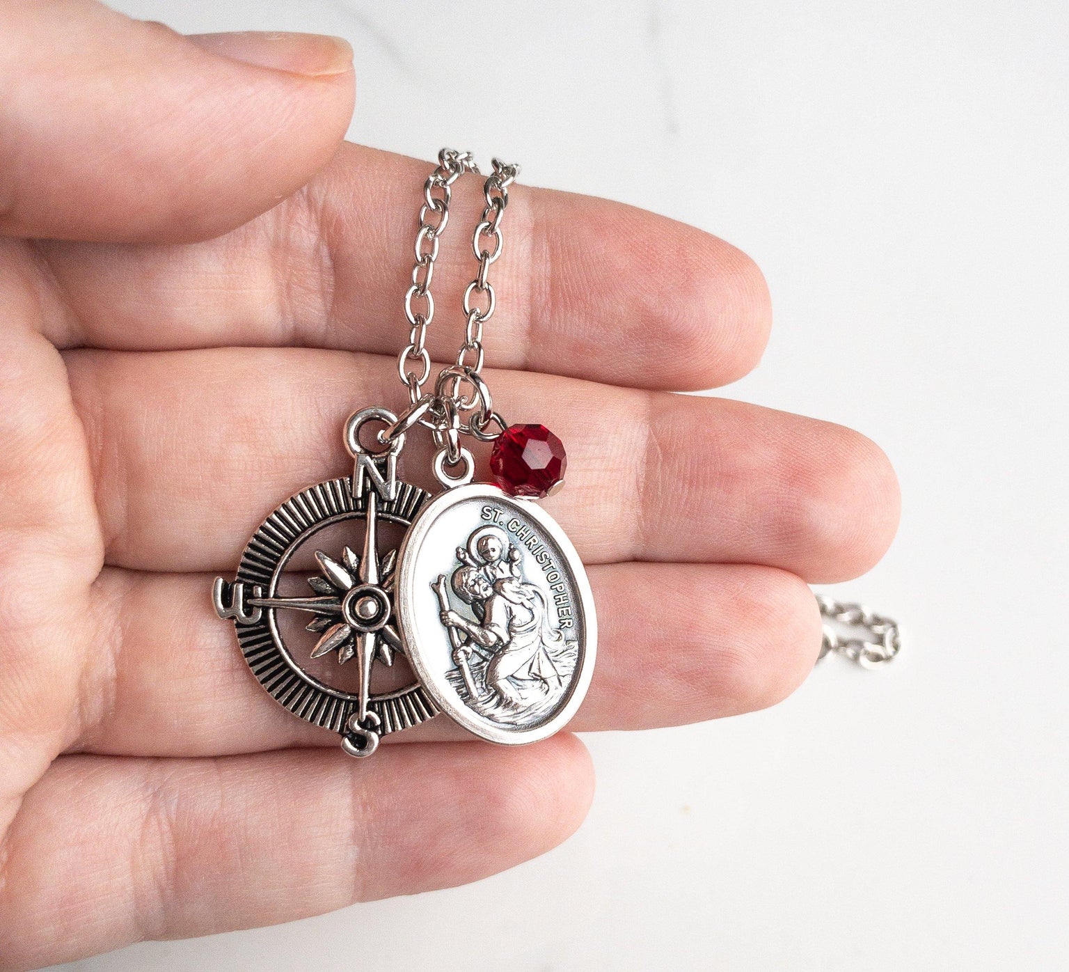 St Christopher Compass Necklace