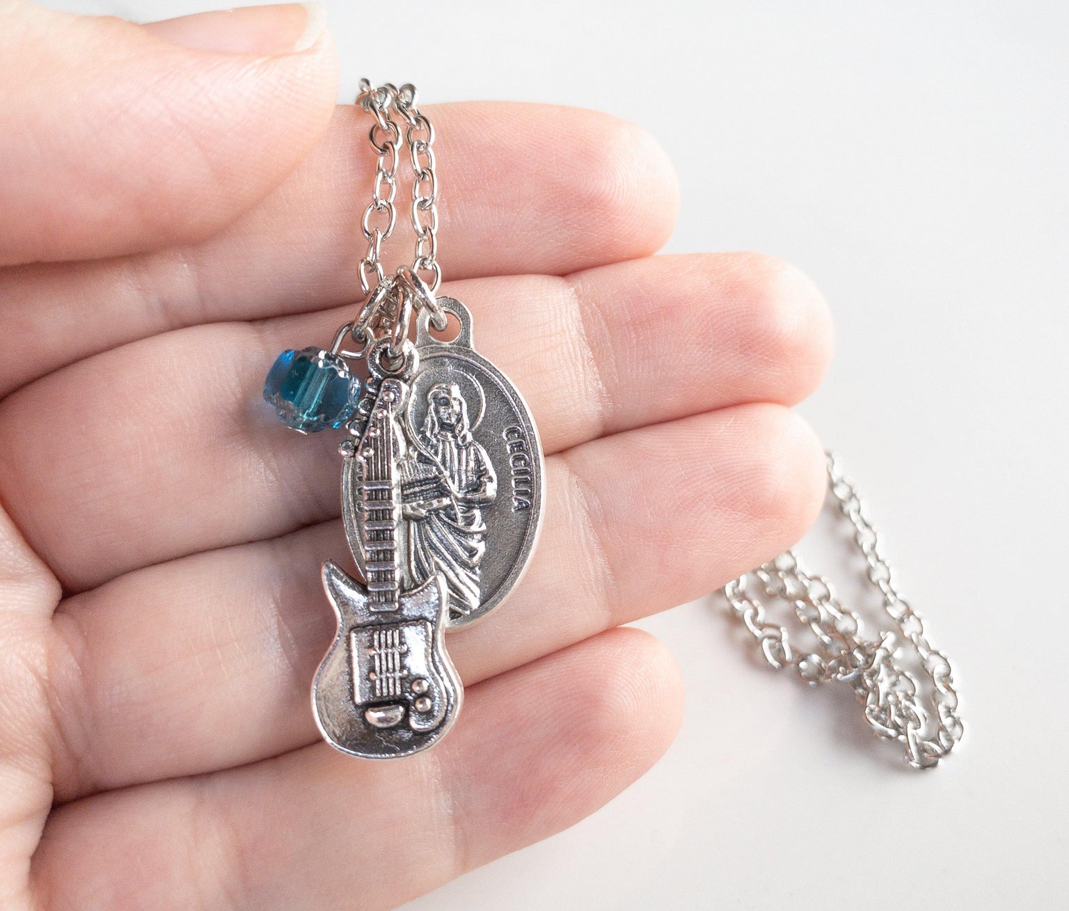 St Cecilia and Guitar Necklace