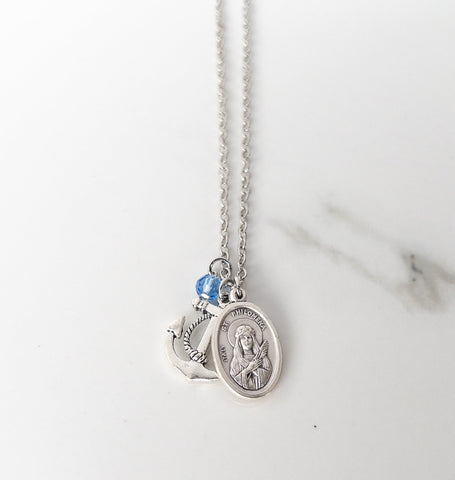 St Philomena and Anchor Patron Saint Necklace
