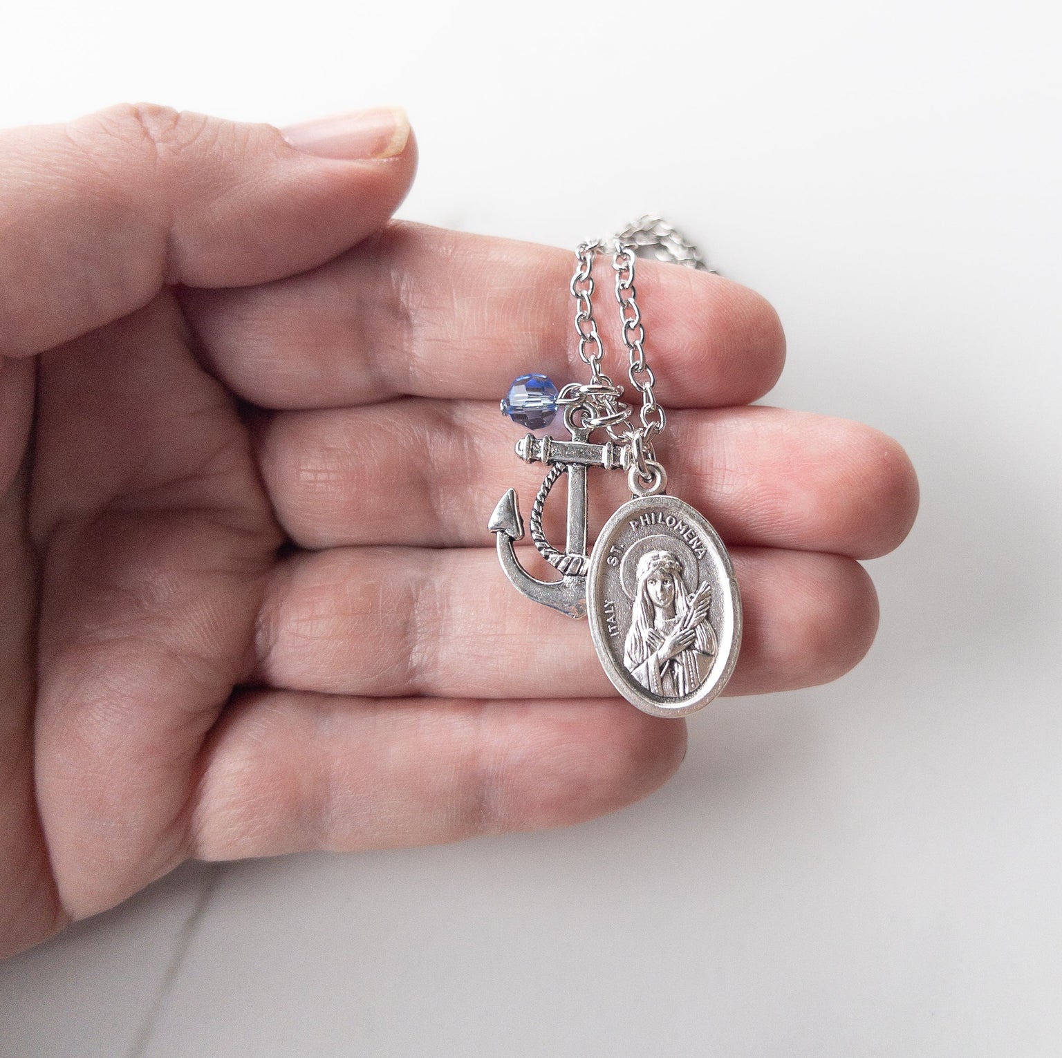 St Philomena and Anchor Patron Saint Necklace