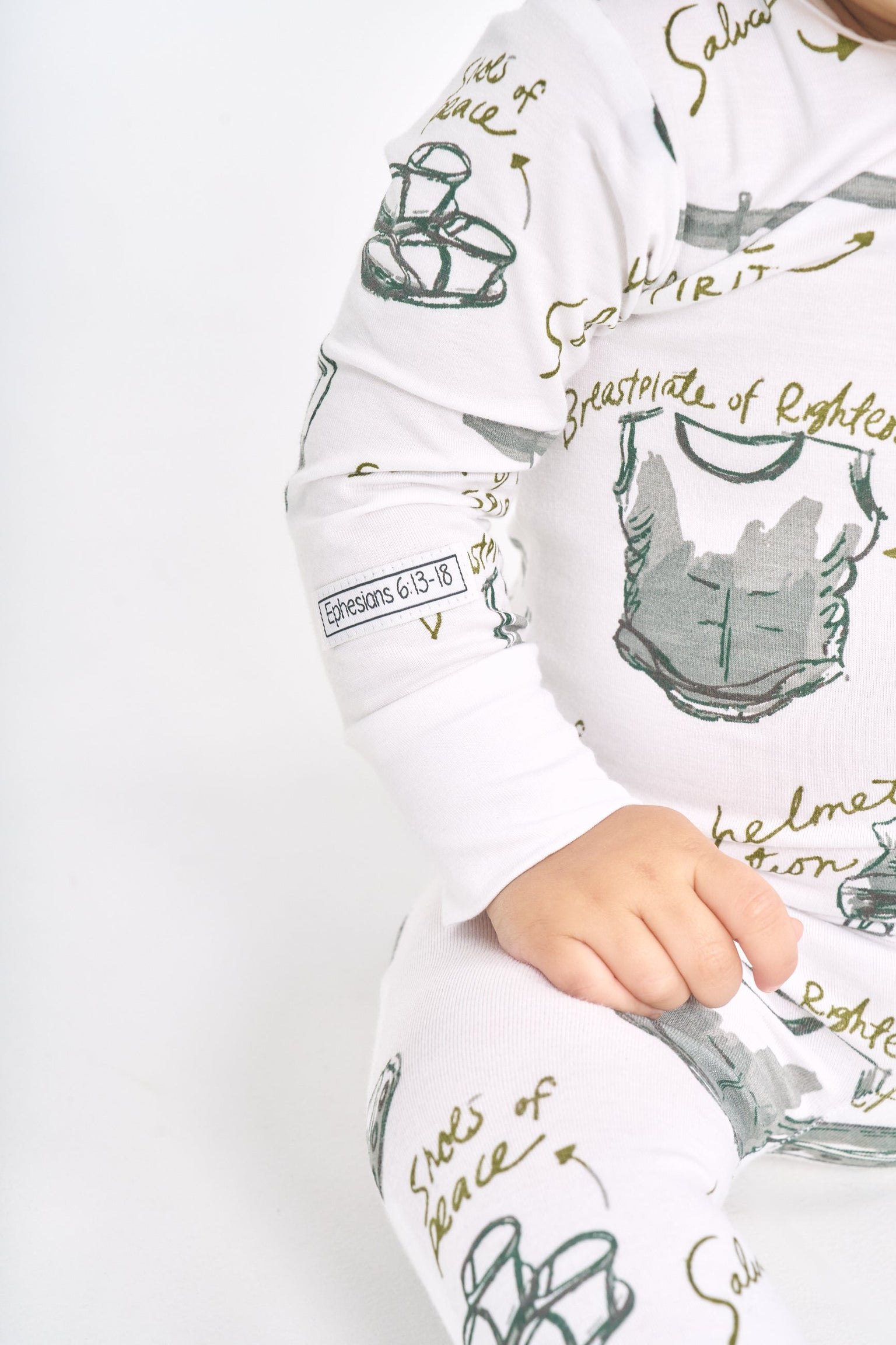 Armor of God White PJ Footed Onesie Bamboo