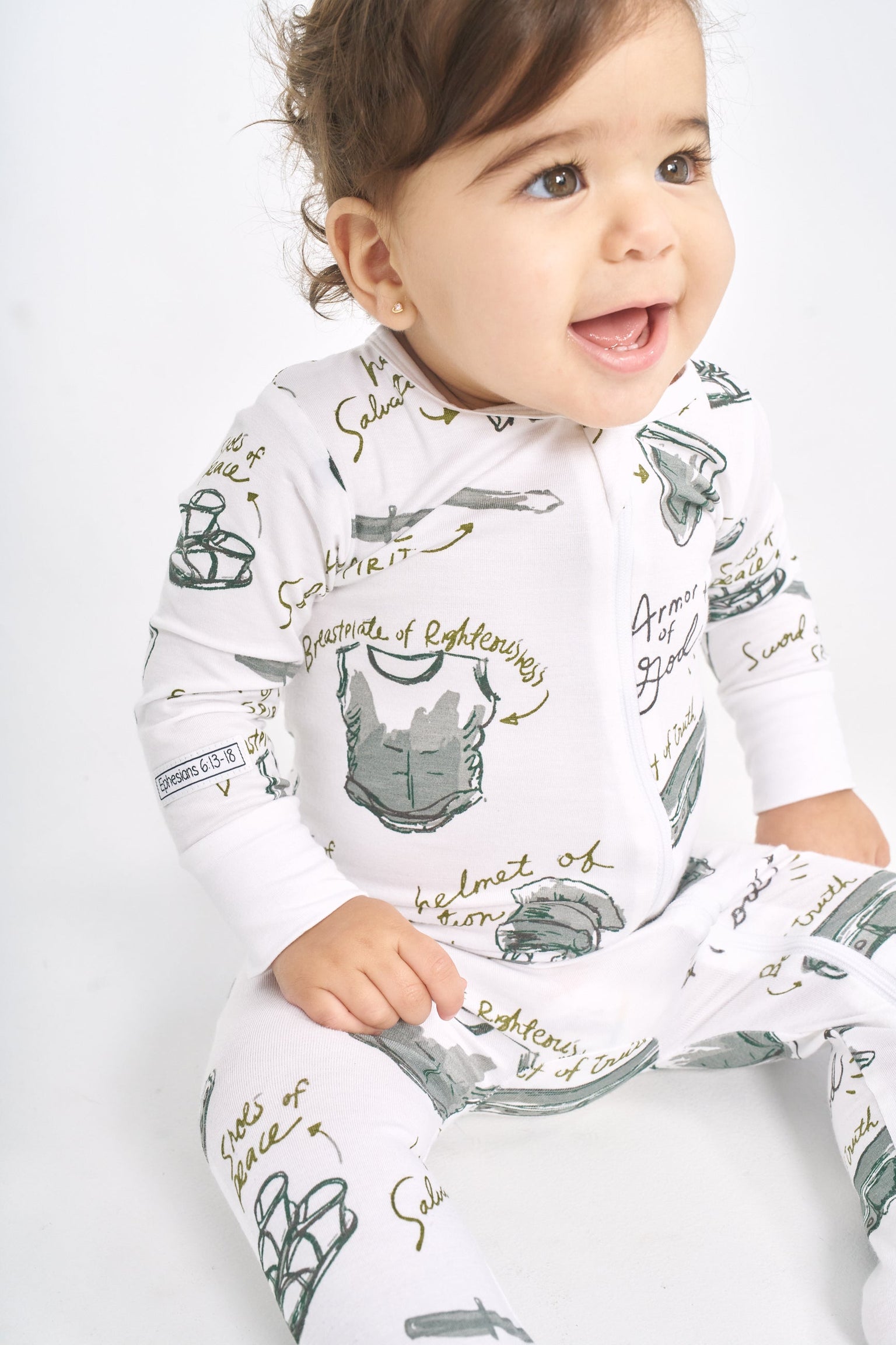 Armor of God White PJ Footed Onesie Bamboo