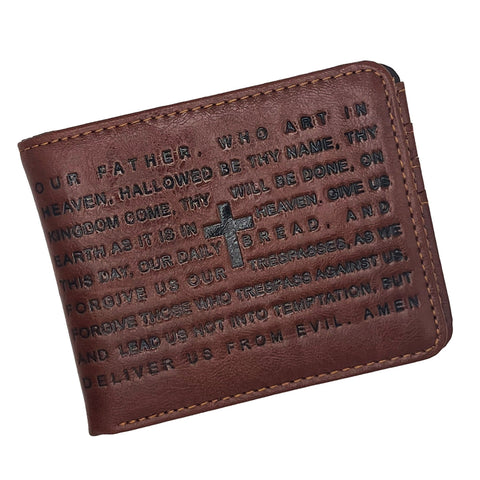 Our Father Prayer Vegan Leather Brown Wallet