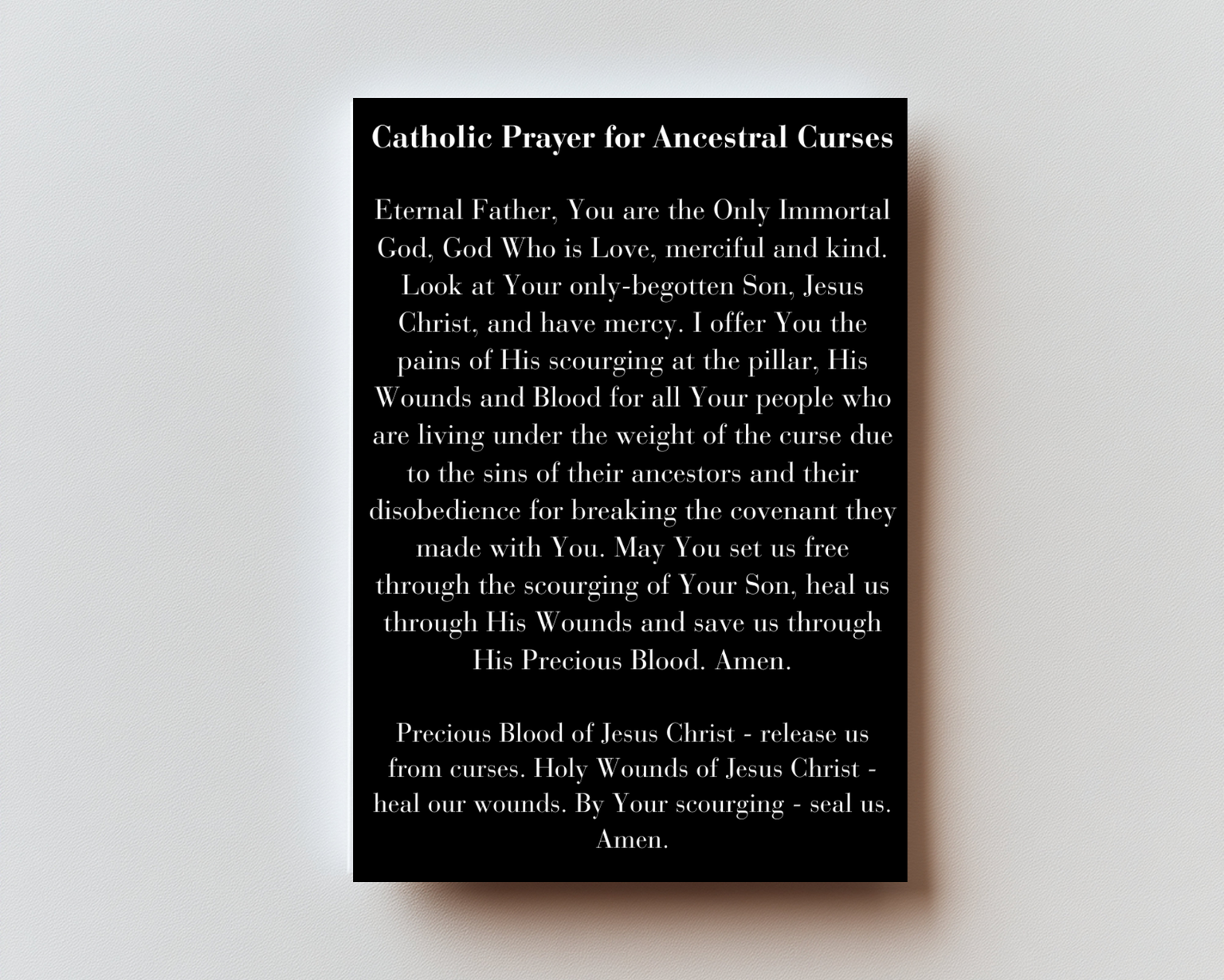 Catholic Prayer for Ancestral Curses Premium Metal Prayer Card