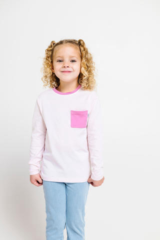 Pink Prayer Pocket Long Sleeve T-Shirt Cotton