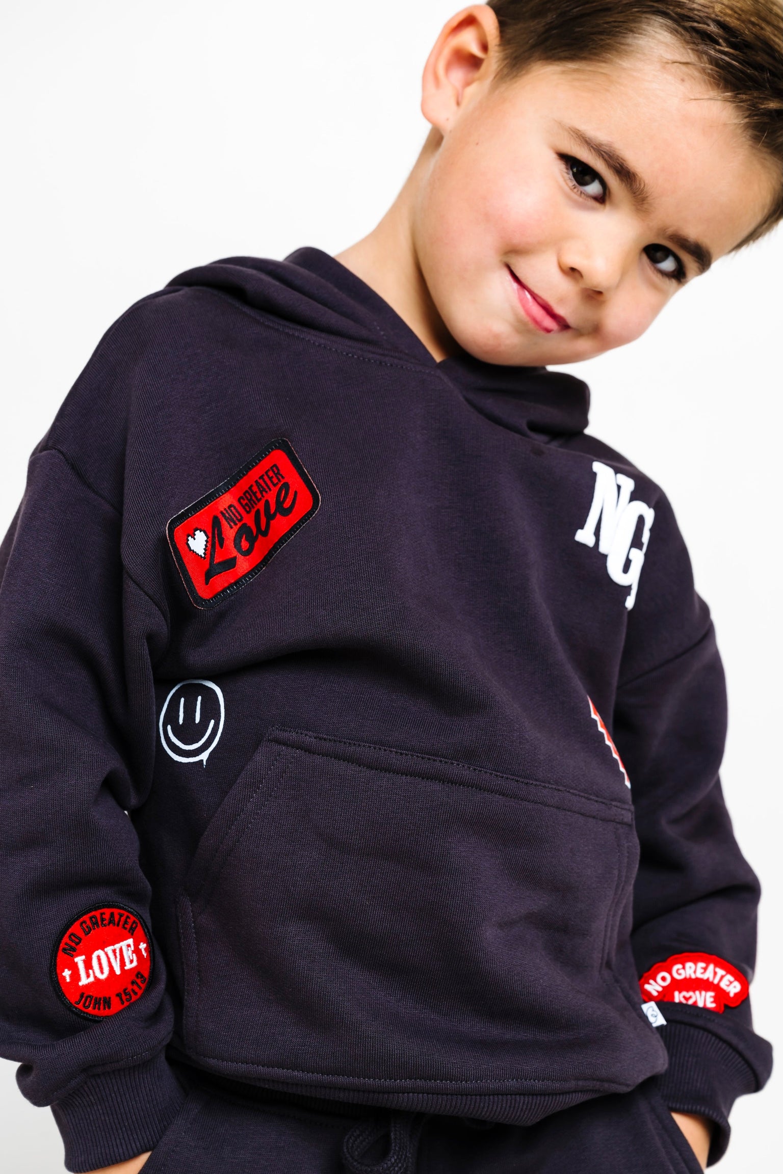 No Greater Love Vintage Washed Black Cotton Fleece Hoodie