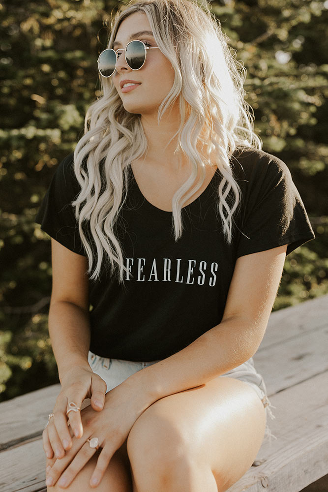 Womens Fearless Black Flowy Scoop Tee