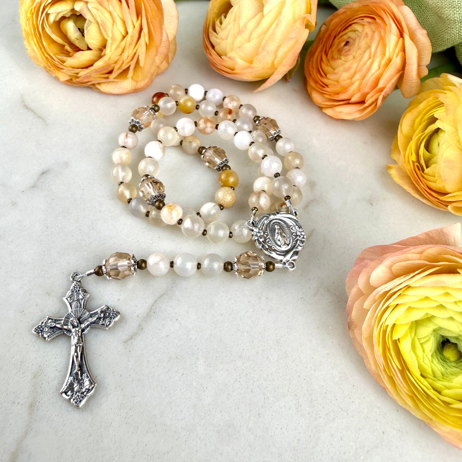 Flower of Carmel Glass Bead Rosary Bundle