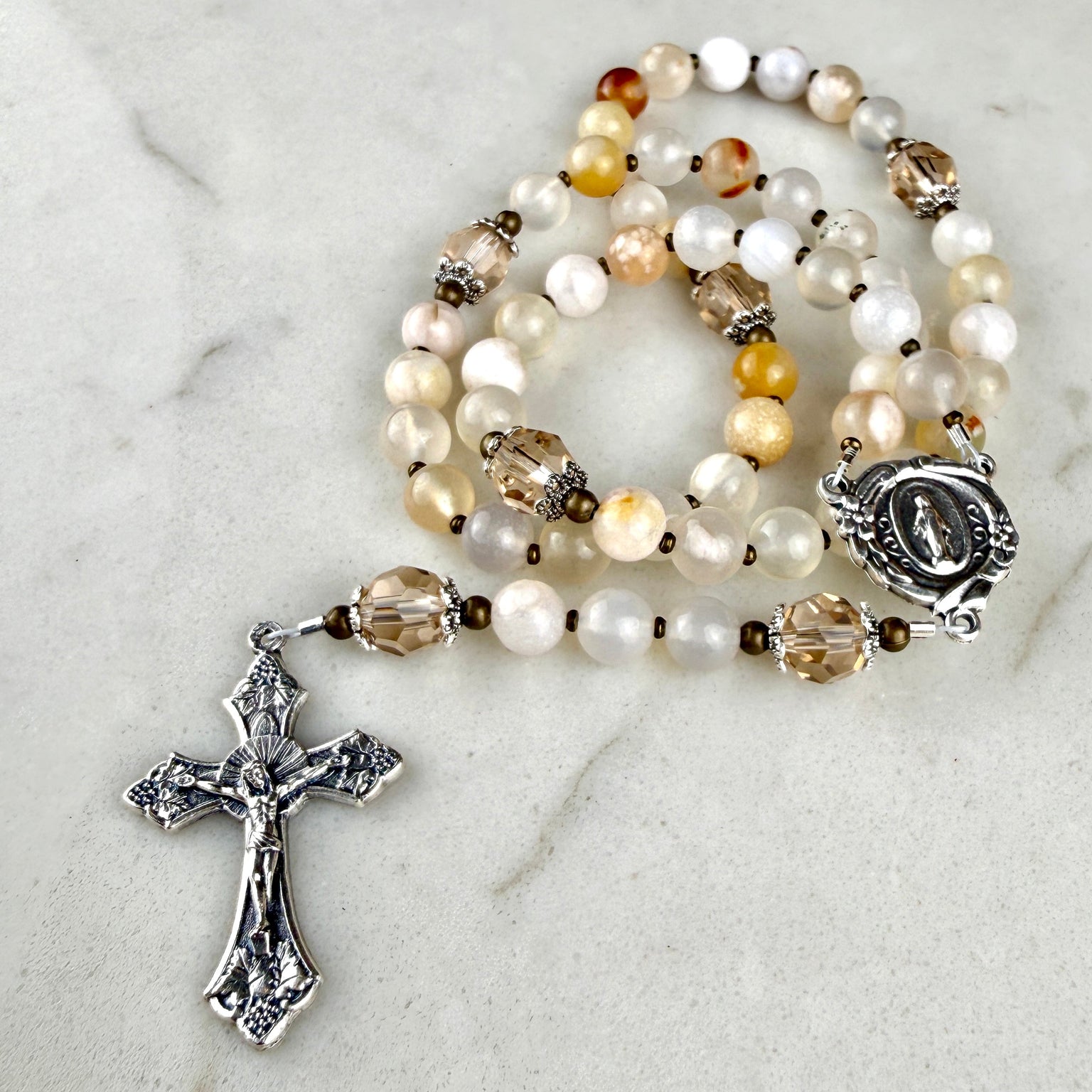 Flower of Carmel Glass Bead Rosary Bundle