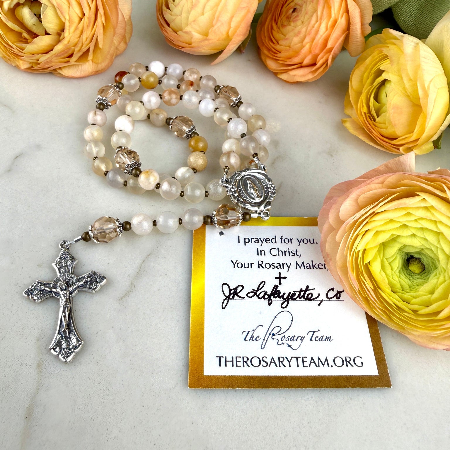 Flower of Carmel Glass Bead Rosary Bundle