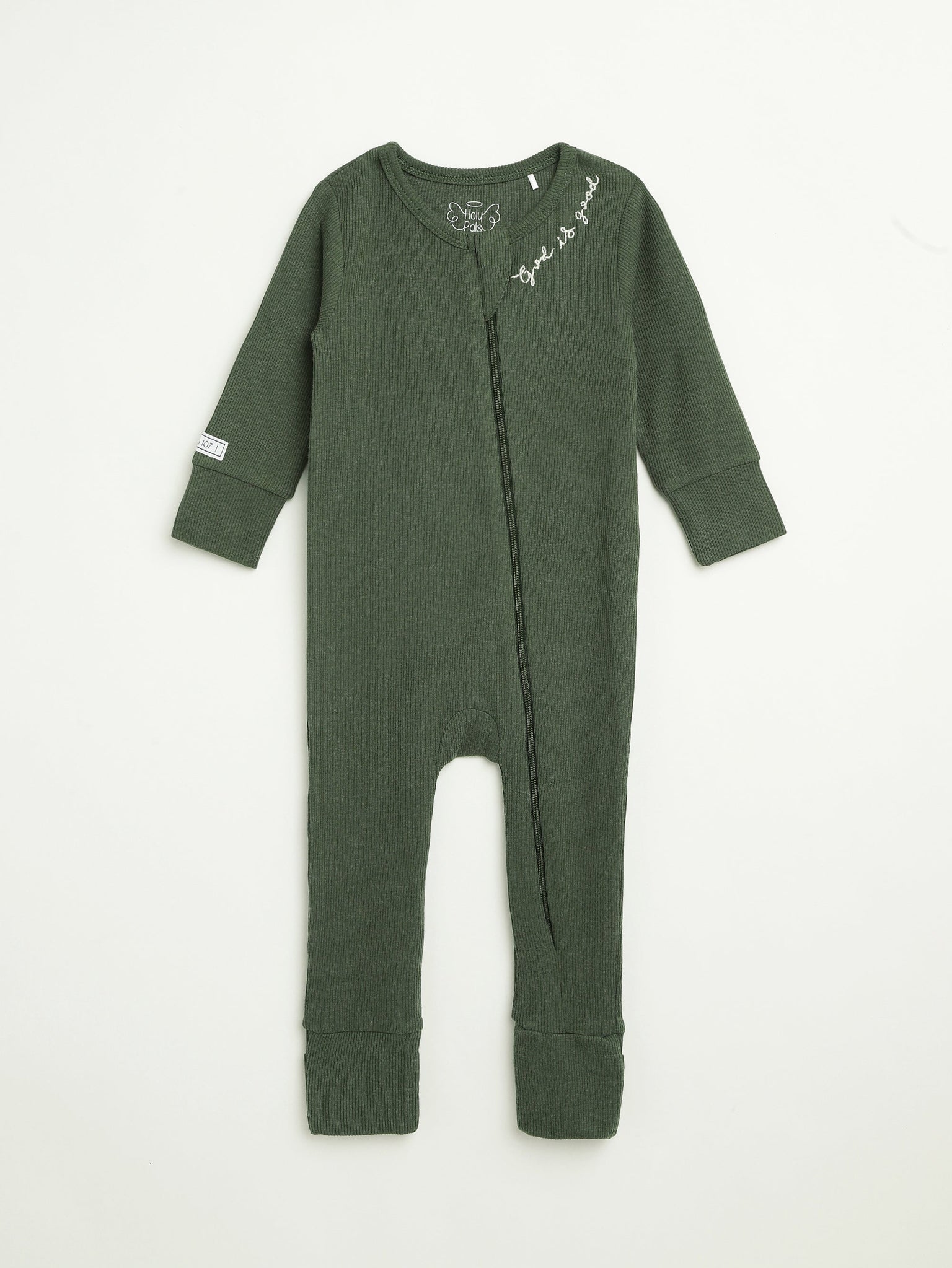 Solid Olive PJ Footless Onesie Ribbed Cotton-Bamboo Blend