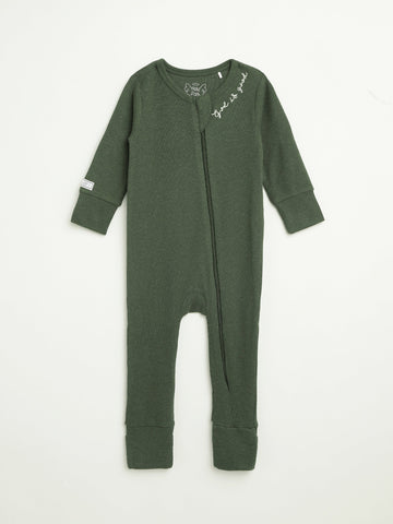 Solid Olive PJ Footless Onesie Ribbed Cotton-Bamboo Blend