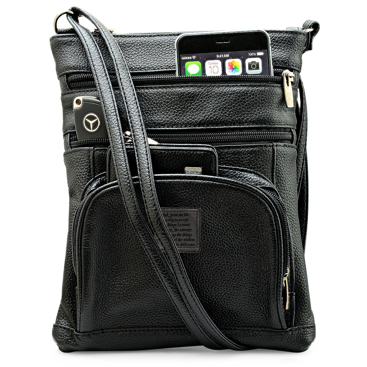 Genuine Leather Crossbody 5 Zipper Serenity Bag