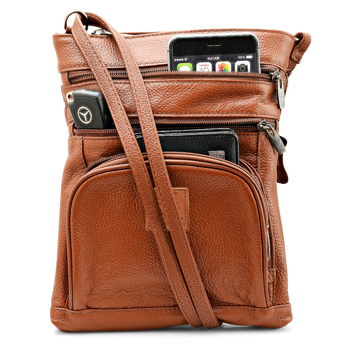 Genuine Leather Crossbody 5 Zipper Serenity Bag