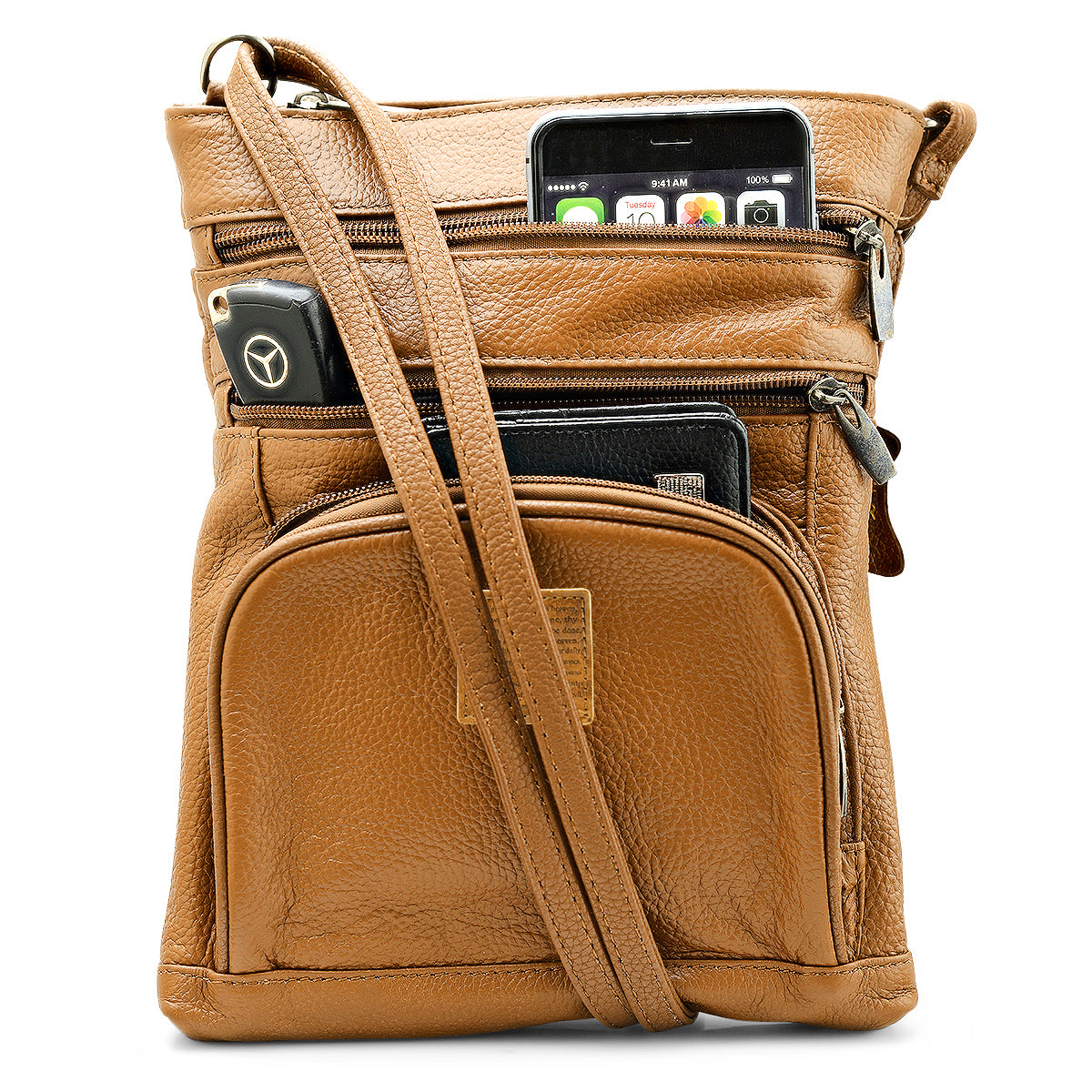 Genuine Leather Crossbody 5 Zipper Serenity Bag