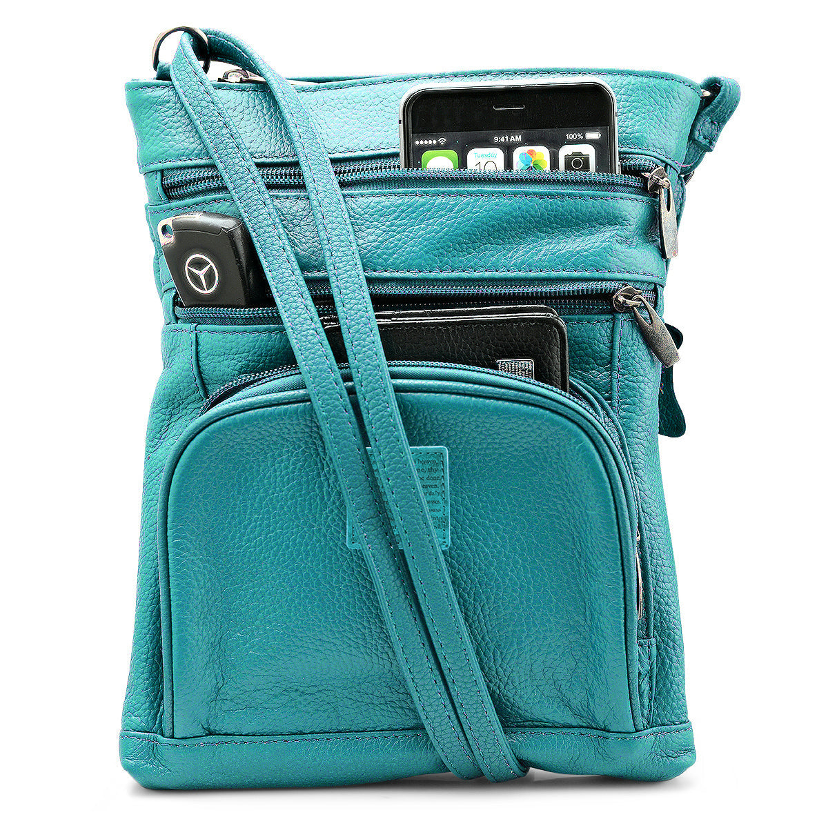 Genuine Leather Crossbody 5 Zipper Serenity Bag