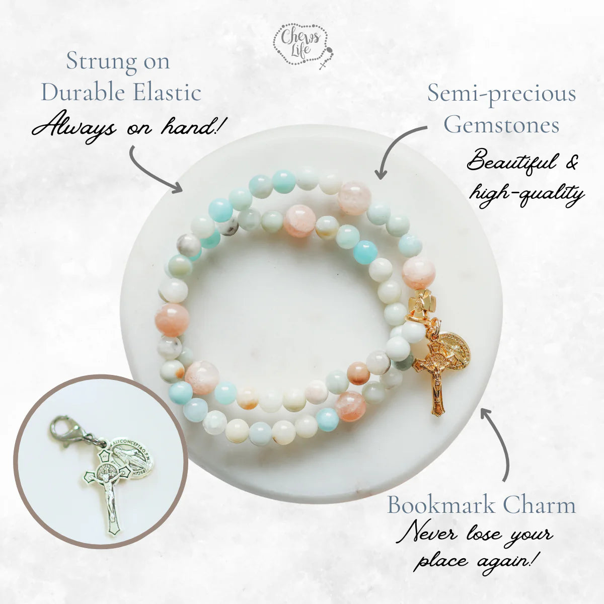 Gianna | Stretch & Wrap Rosary Bracelet | Small, Medium & Large