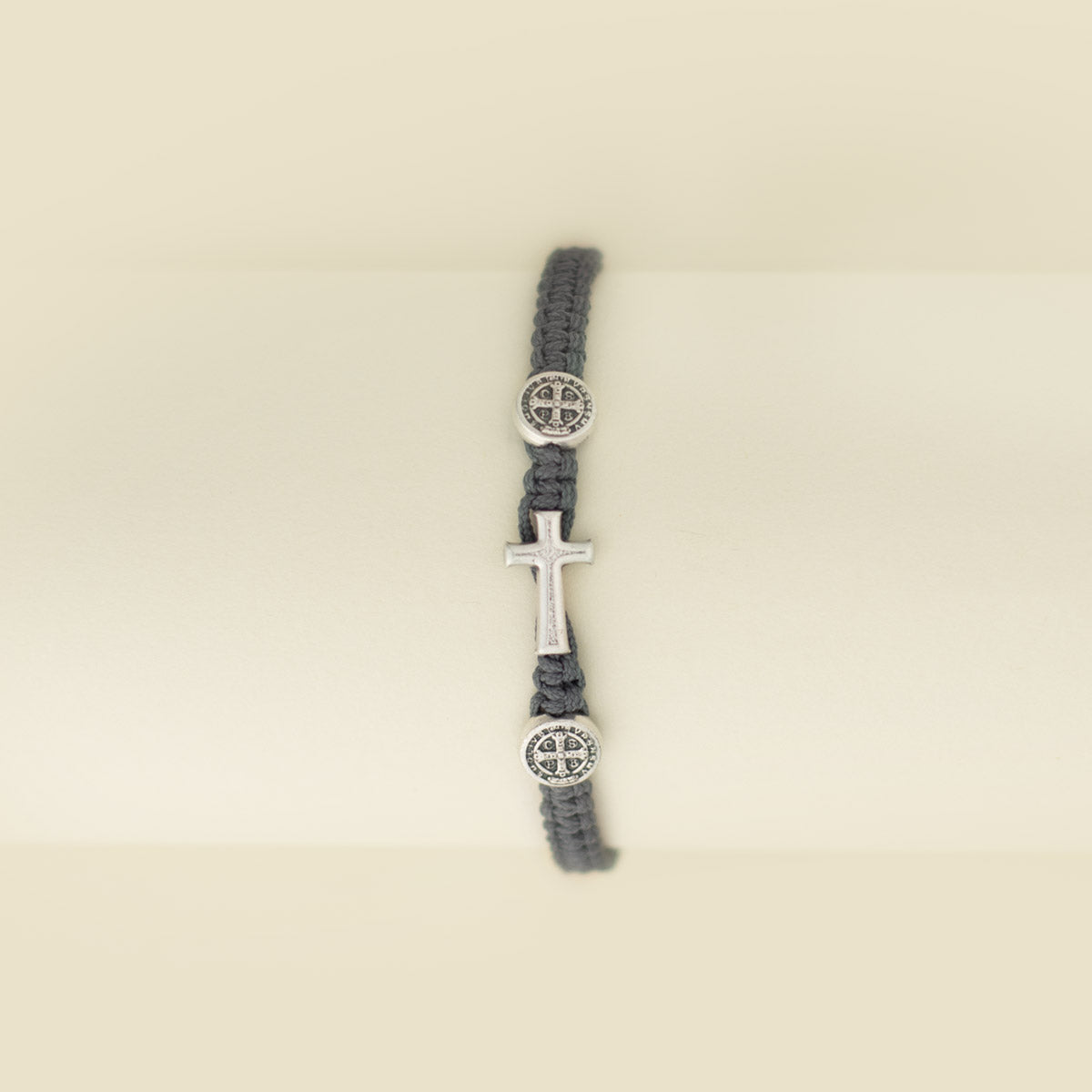 Benedictine Medal and Cross Bracelet, Grey