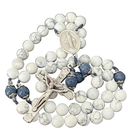 Handmade Gemstone Rosary Howlite & Blue Sponge Coral Beads Bundle