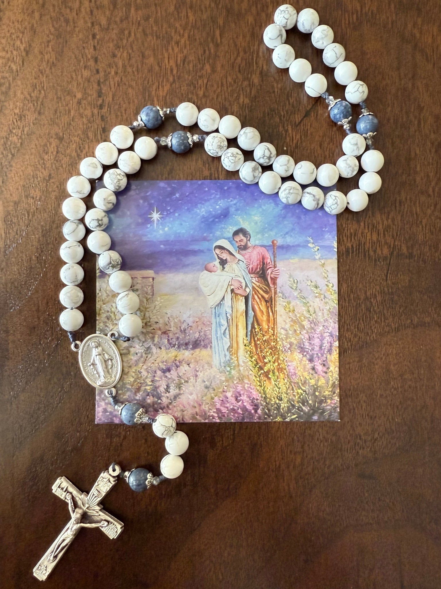 Handmade Gemstone Rosary Howlite & Blue Sponge Coral Beads Bundle