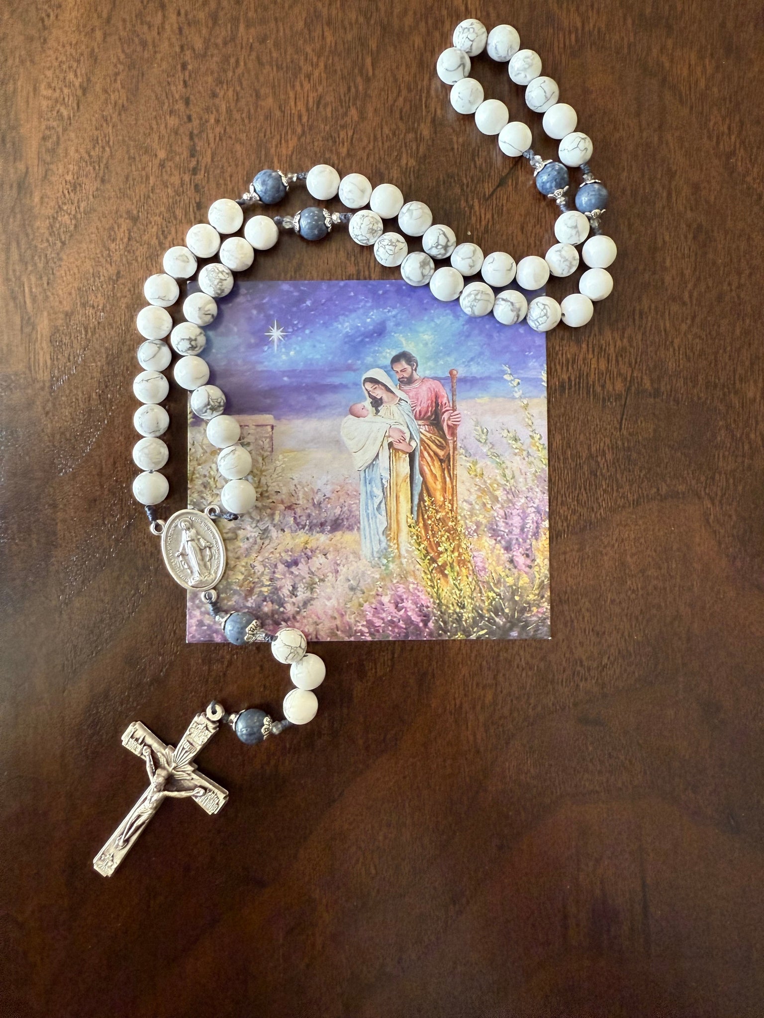 Handmade Gemstone Rosary Howlite & Sponge Coral Beads