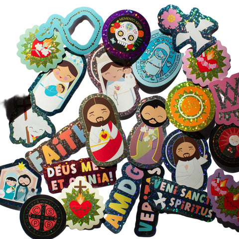 Catholic Holographic Glitter Vinyl Sticker 24 Pack Box