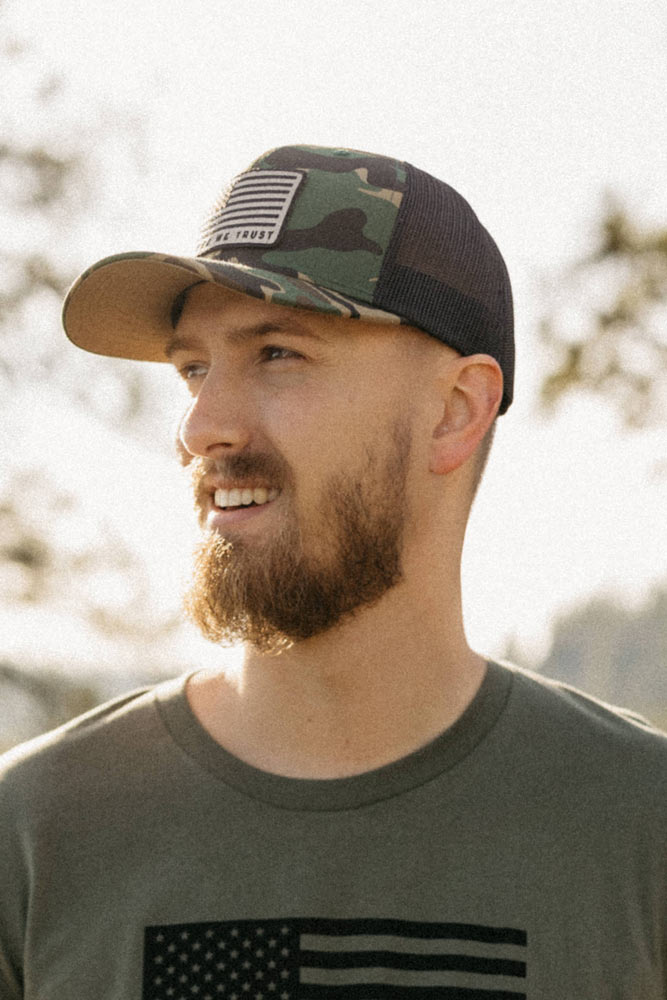 God We Trust Camo Trucker Hat