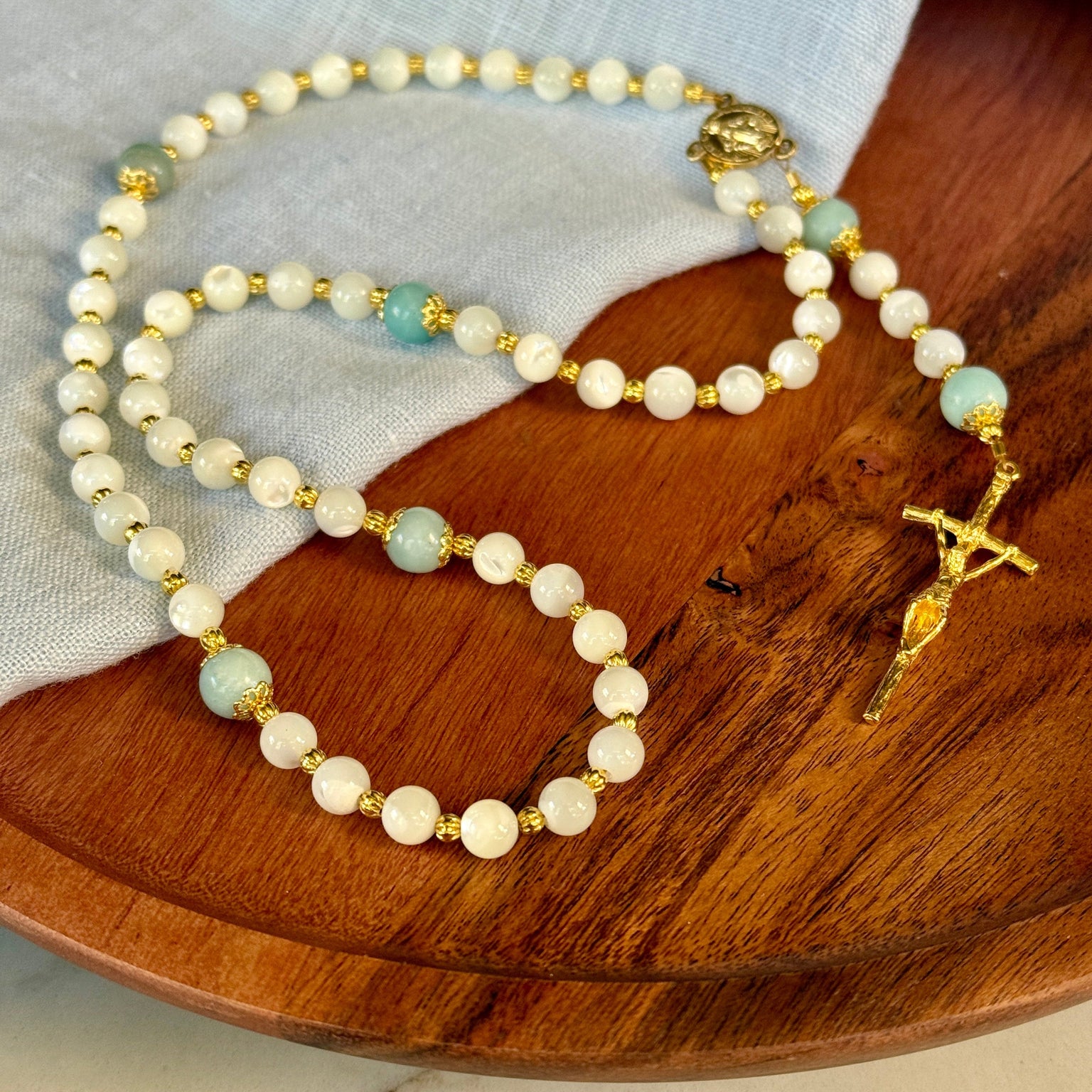 Handmade Mother of Pearl Gemstone Rosary Bundle