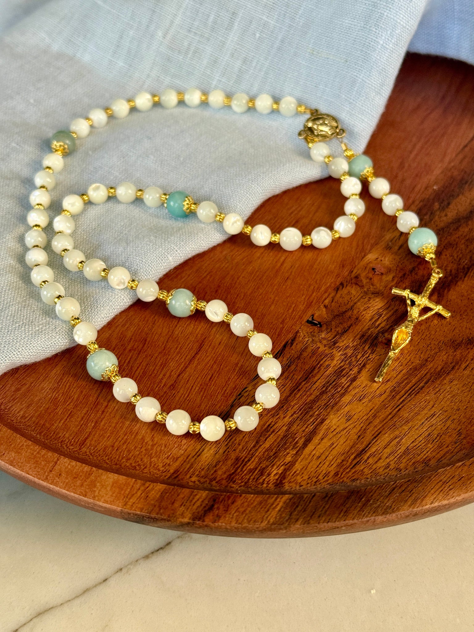 Handmade Mother of Pearl Gemstone Rosary Bundle