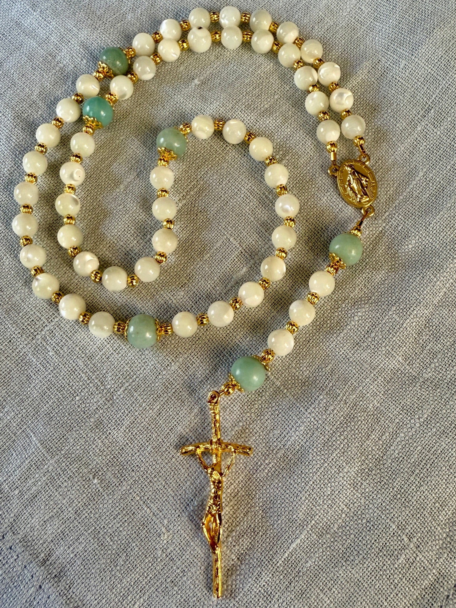 Handmade Mother of Pearl Gemstone Rosary Bundle