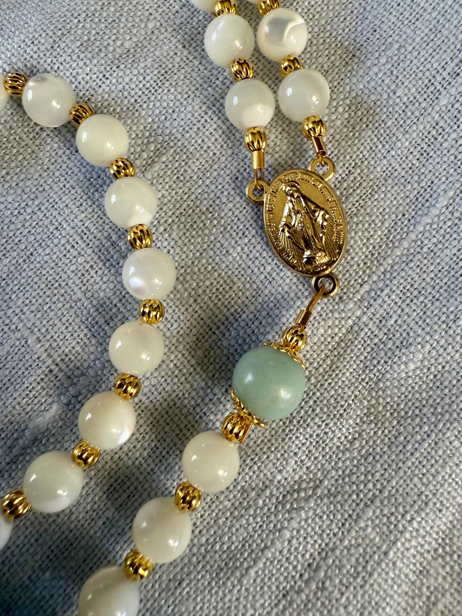Handmade Mother of Pearl Gemstone Rosary Bundle