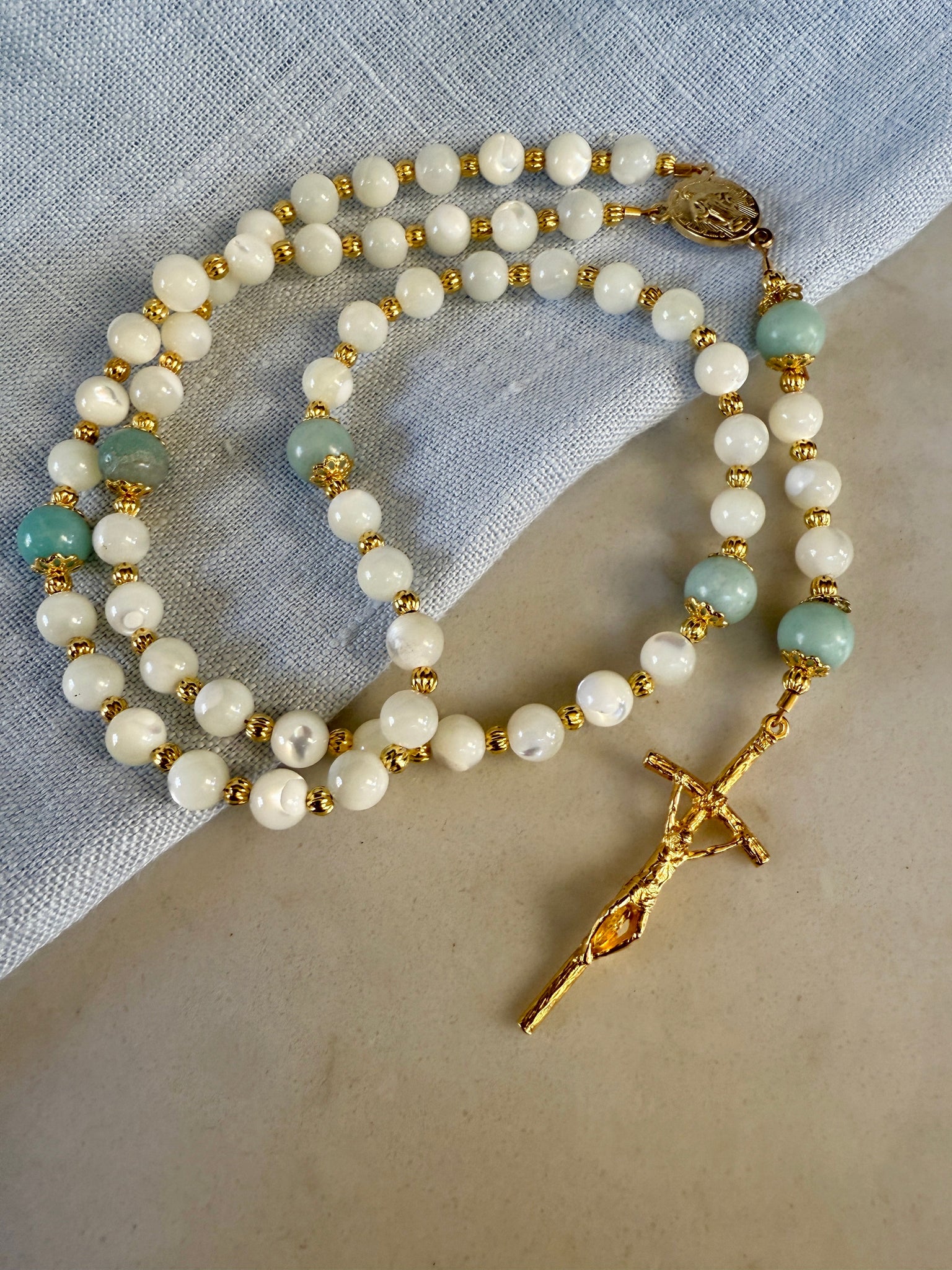 Handmade Mother of Pearl Gemstone Rosary Bundle