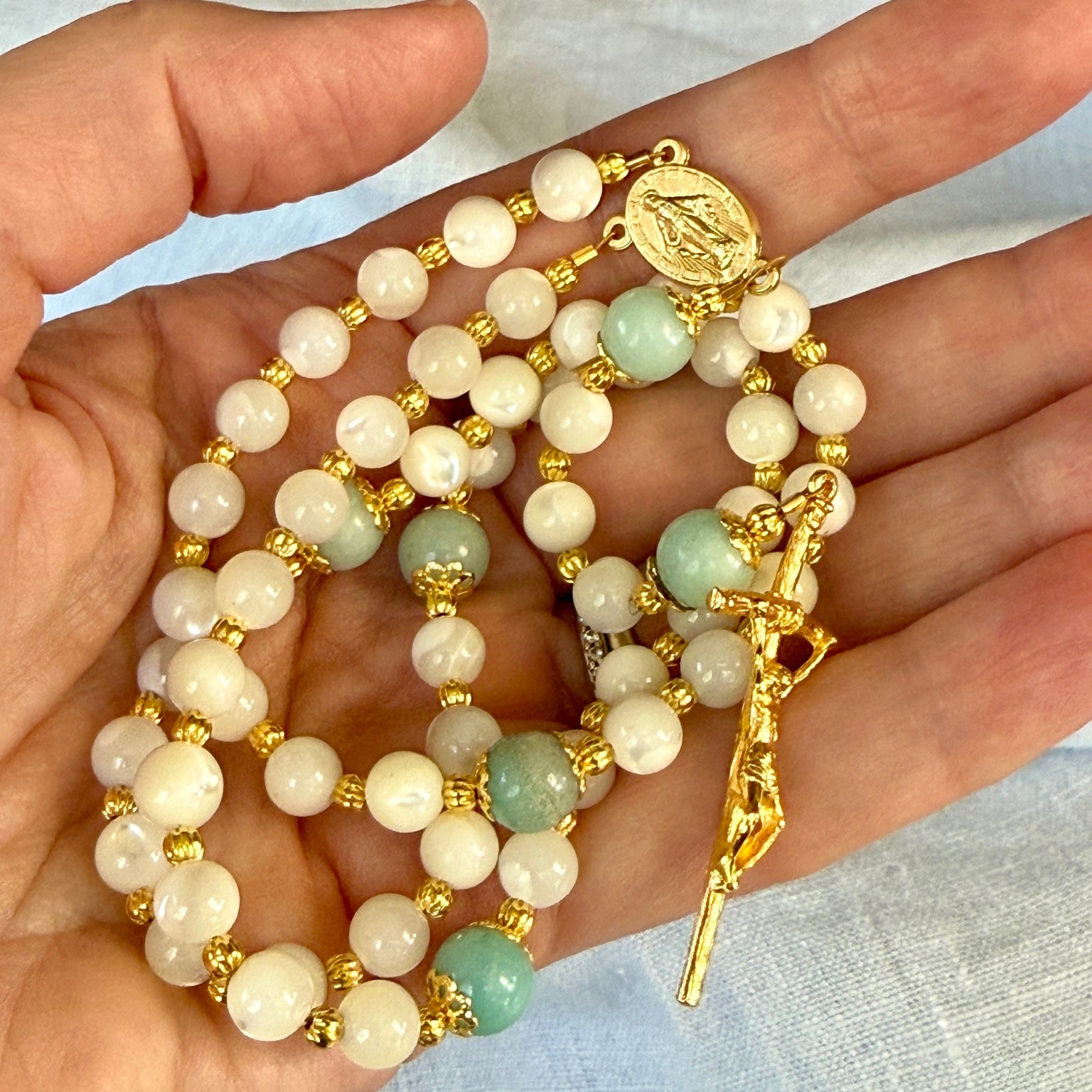 Handmade Mother of Pearl Gemstone Rosary Bundle