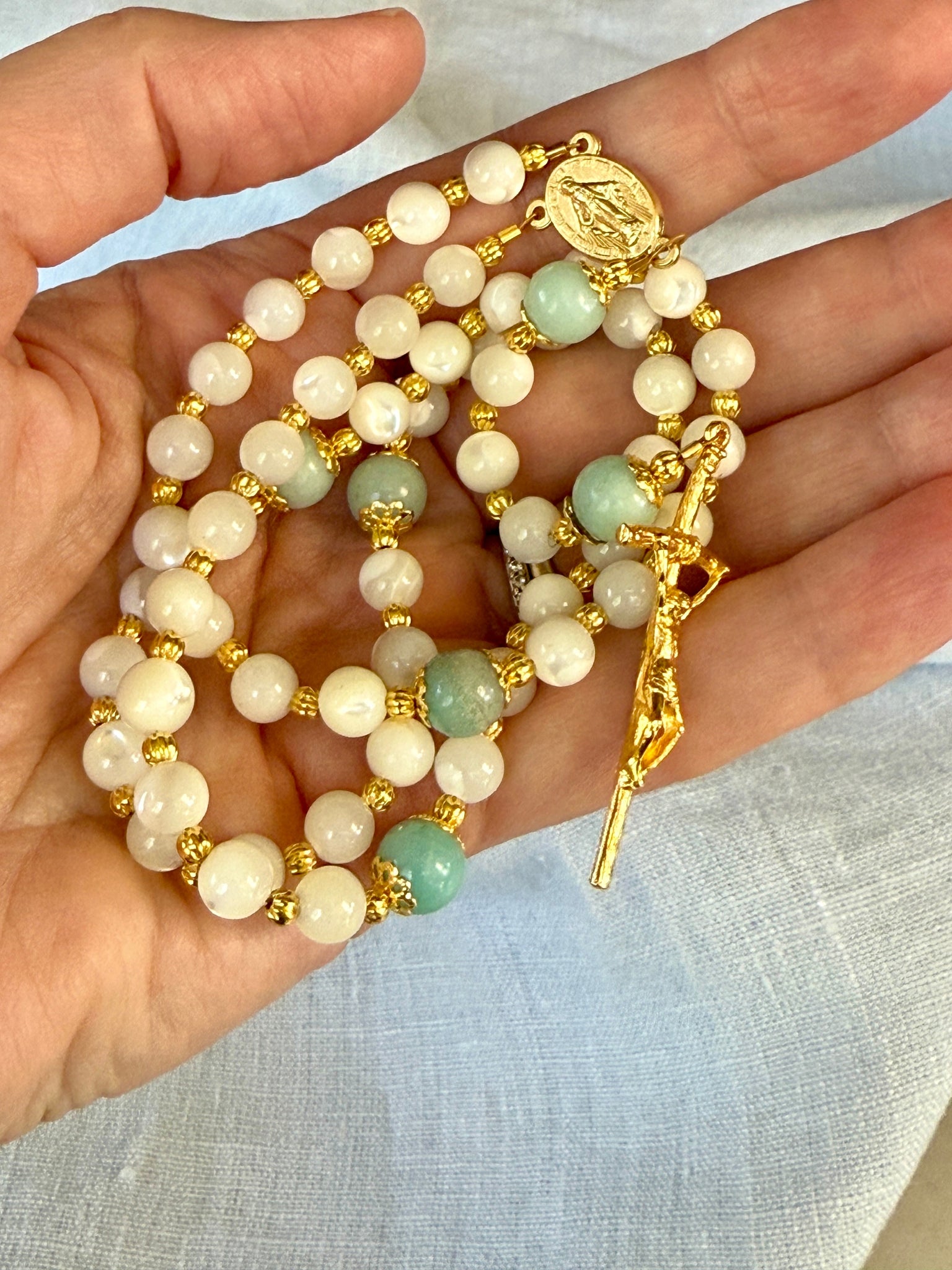 Handmade Mother of Pearl Gemstone Rosary Bundle