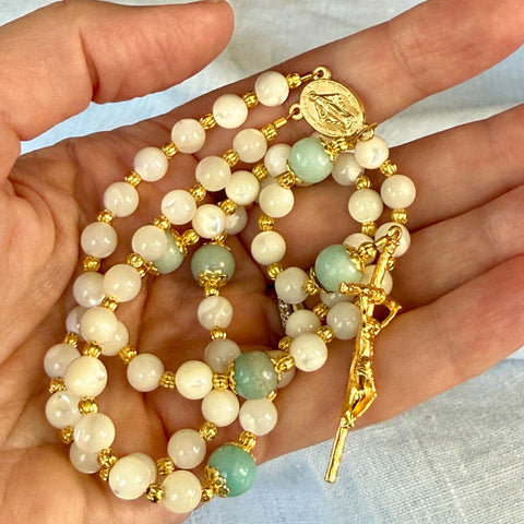 Handmade Mother of Pearl Gemstone Rosary Bundle