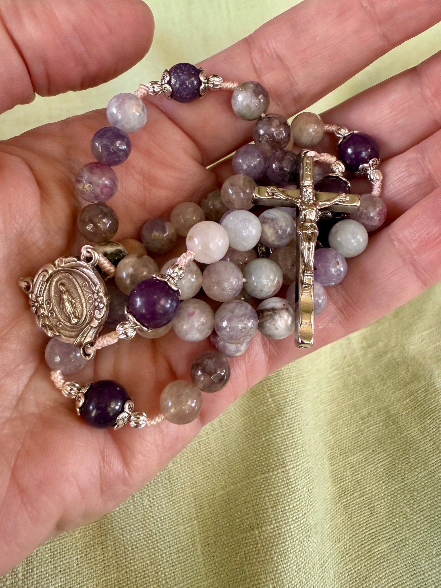 Handmade Gemstone Rosary Pink Tourmaline & Lepidolite Beads Bundle